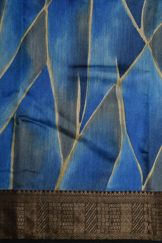 Gold Zari Border With Geometric Design Lapis Blue Tussar Silk Saree