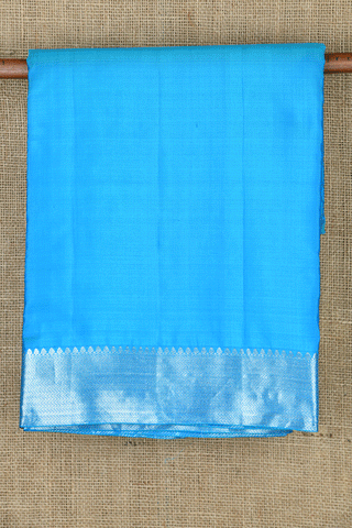 Chevron Border Turquoise Blue Nine Yards Kanchipuram Silk Saree