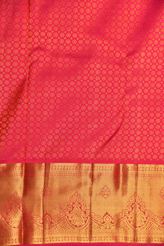 Traditional Big Border Leaf Design Motif Coral Pink Kanchipuram Silk Saree