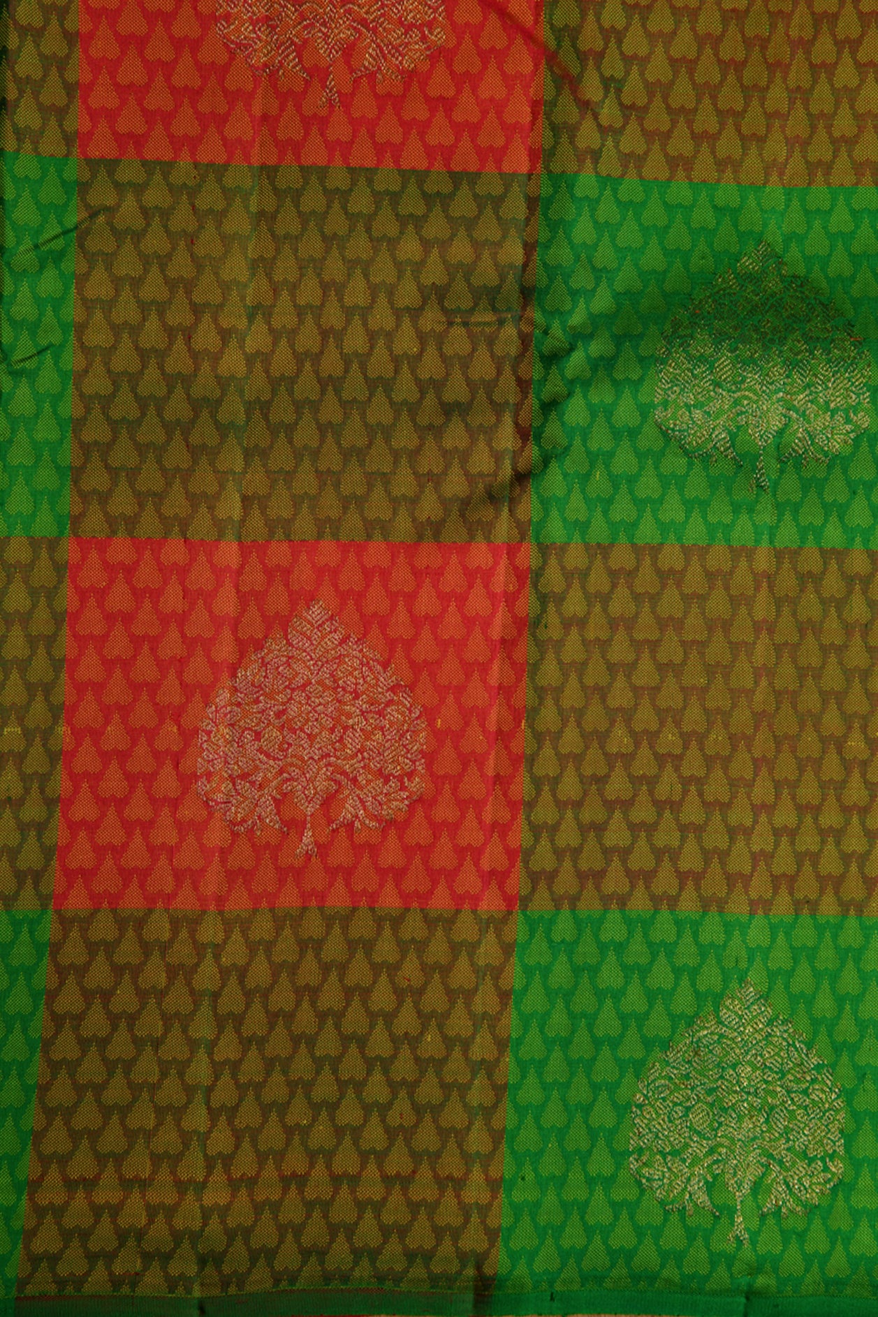 Multi Color Checks Zari Butta Kanchipuram Silk Saree