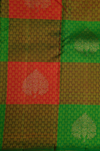 Multi Color Checks Zari Butta Kanchipuram Silk Saree