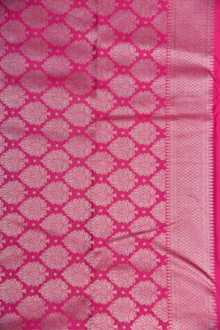 Brocade Silver Zari Paisley Floral Border With Butta Magenta Pink Kanchipuram Silk Saree