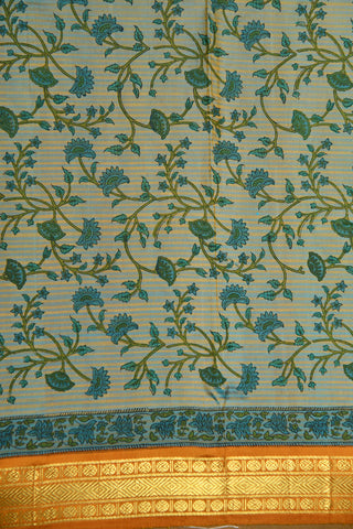 Floral Design Pastel Green Kanchipuram Printed Silk Saree