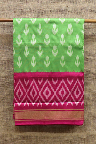 Ikat Design Parrot Green Pochampally Silk Saree