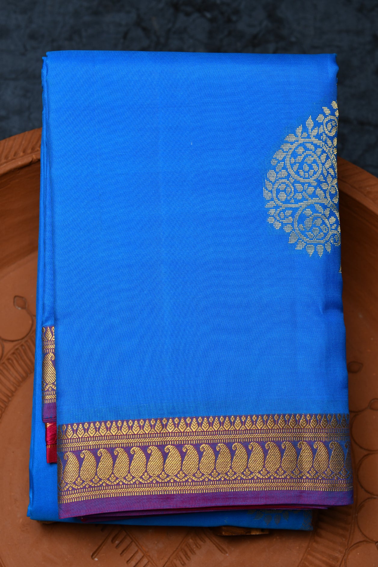 Small Border With Tree Motif Blue Kanchipuram Silk Saree