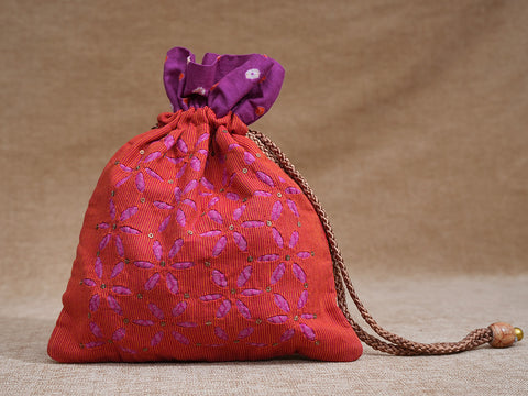 Assorted Set Of 3 Floral Design Cotton Potli Bags
