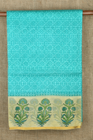 Floral Design Border With Allover Pattern Turquoise Blue Kota Cotton Saree