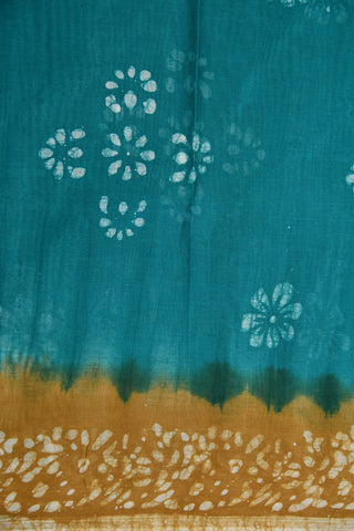 Batik Flower Printed Ombre Teal Green And Mustard Brown Hyderabad Cotton Saree