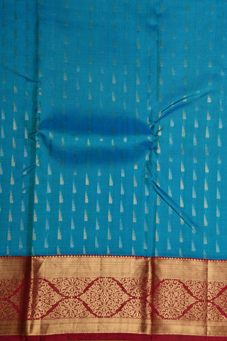 Contrast Border With Gold And Silver Buttis Turquoise Blue Kanchipuram Silk Saree