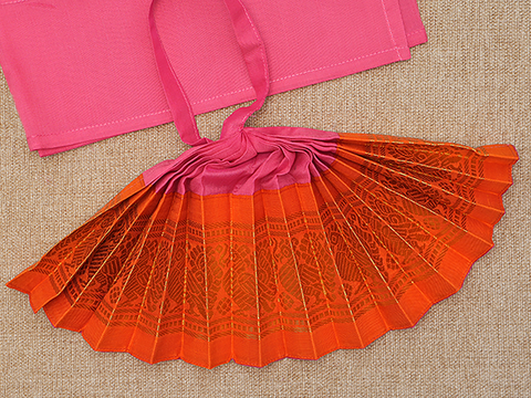 Zari Border Pink And Orange Silk Amman Pavadai Set