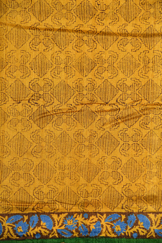 Floral Border With Geometric Design Mustard Yellow Tussar Silk Saree
