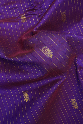 Stripes With Floral Buttas Purple Silk Cotton Saree