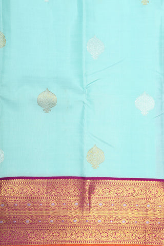 Contrast Zari Border With Traditional Butta Pastel Blue Kanchipuram Silk Saree