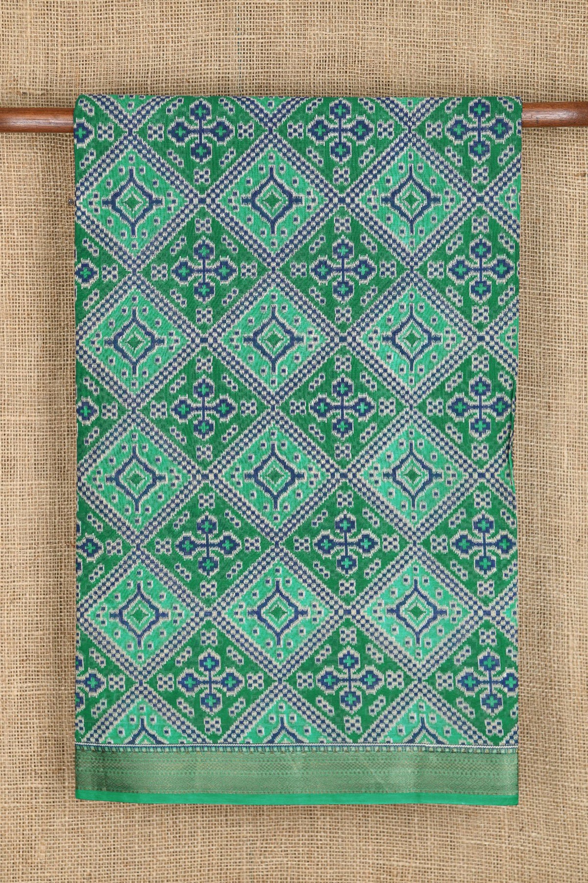 Geometric Pattern Pine Green Printed Ahmedabad Cotton Saree