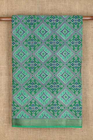 Geometric Pattern Pine Green Printed Ahmedabad Cotton Saree