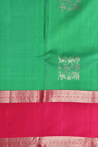 Animal Motif Mint Green Silver Zari Kanchipuram Silk Saree