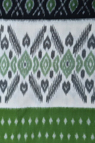 Ikat Design Border with Buttis Olive Green Pochampally Cotton Saree