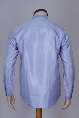 Chinese Collar Plain Pastel Blue Silk Short Kurta