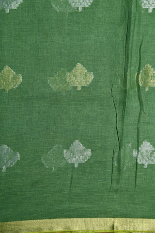 Floral Design Green Linen Cotton Saree
