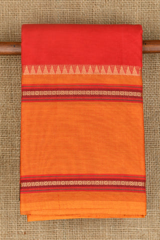Rudraksh Thread Work Border Reddish Orange Chettinadu Cotton Saree