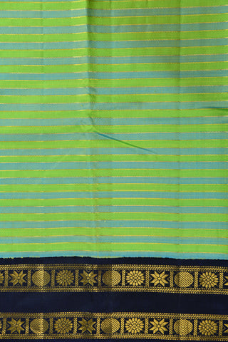 Zari Stripes Leaf Green And Turquoise Green Kanchipuram Silk Saree