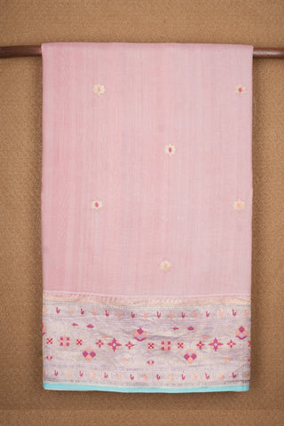Gold Zari Star Motifs Lemonade Pink Banaras Silk Saree