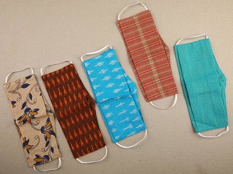 Set of 5 Fitted Cotton Non Surgical Masks 2 Layer In Assorted Ikats, Stripes And
Prints