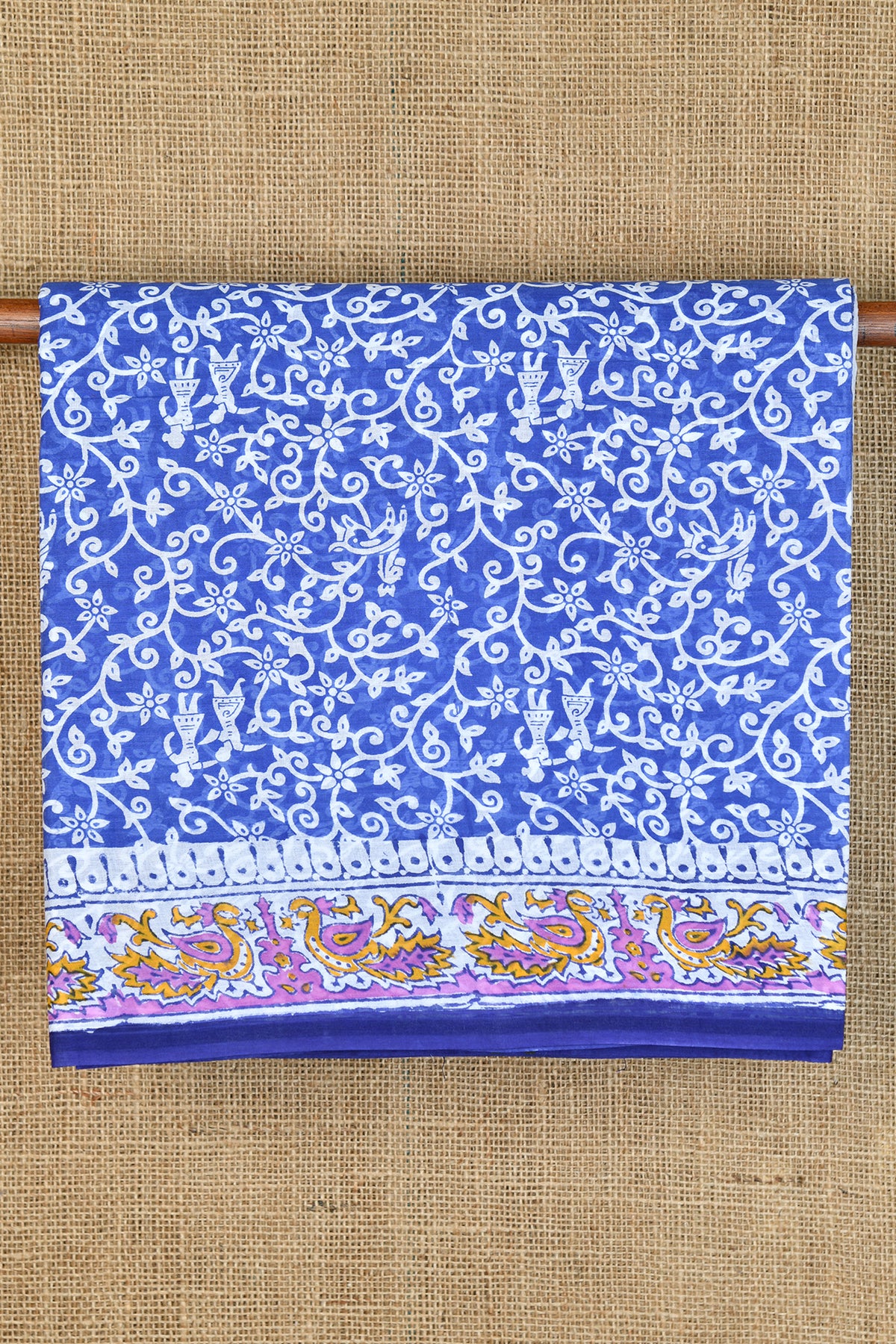 Floral Printed Aegean Blue Hyderabad Cotton Saree