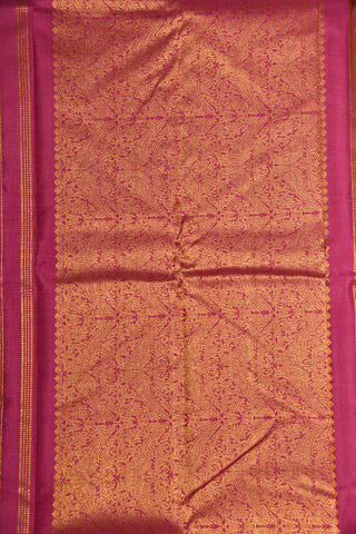 Parrot Zari Border With Traditional Butta Grey And Purple Kanchipuram Silk Saree