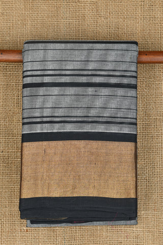 Zari border Black And Grey Stripes Kanchi Cotton Saree