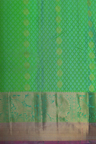 Horse And Annam Border With Zari Thilagam Butta Light Green Kanchipuram Silk Saree