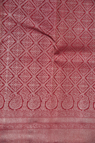 Geometric And Paisley Design Punch Pink Kanchipuram Silk Saree