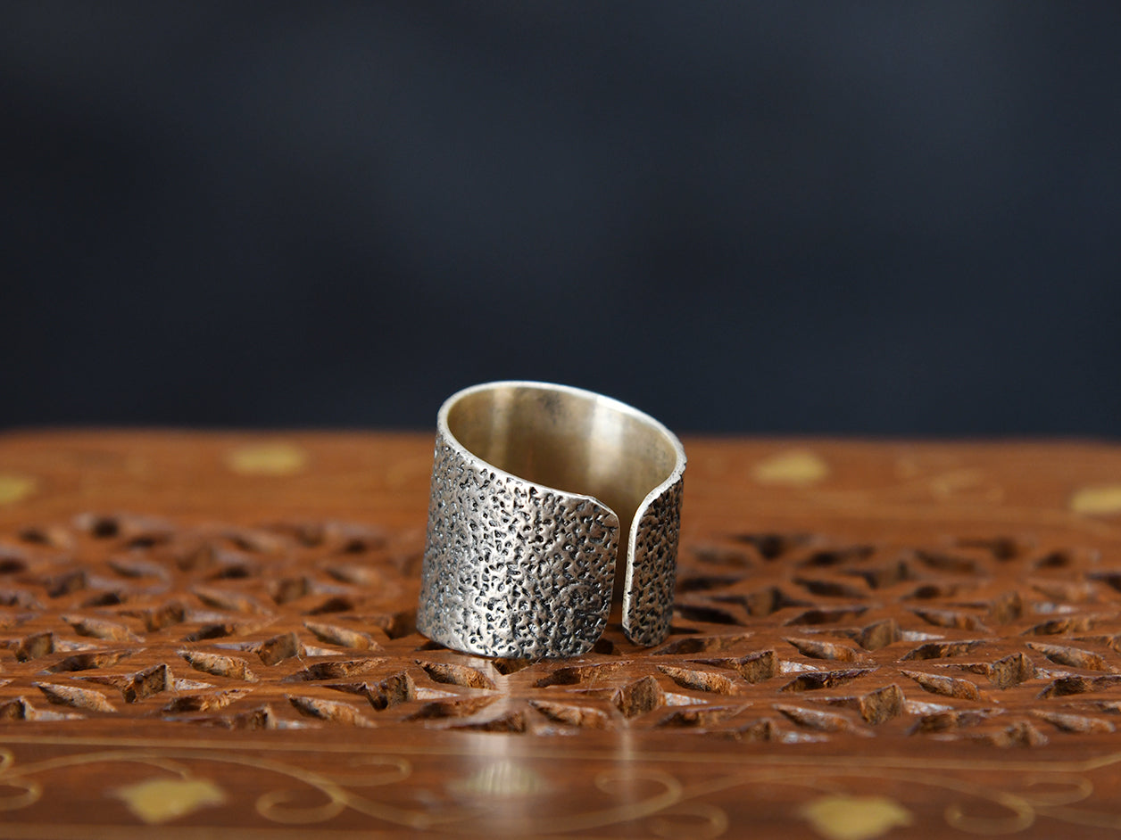 Oxidised Pure Silver Chunky Band Ring