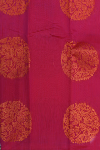 Copper Zari Big Circle Buttas Magenta Pink Kora Silk Cotton Saree