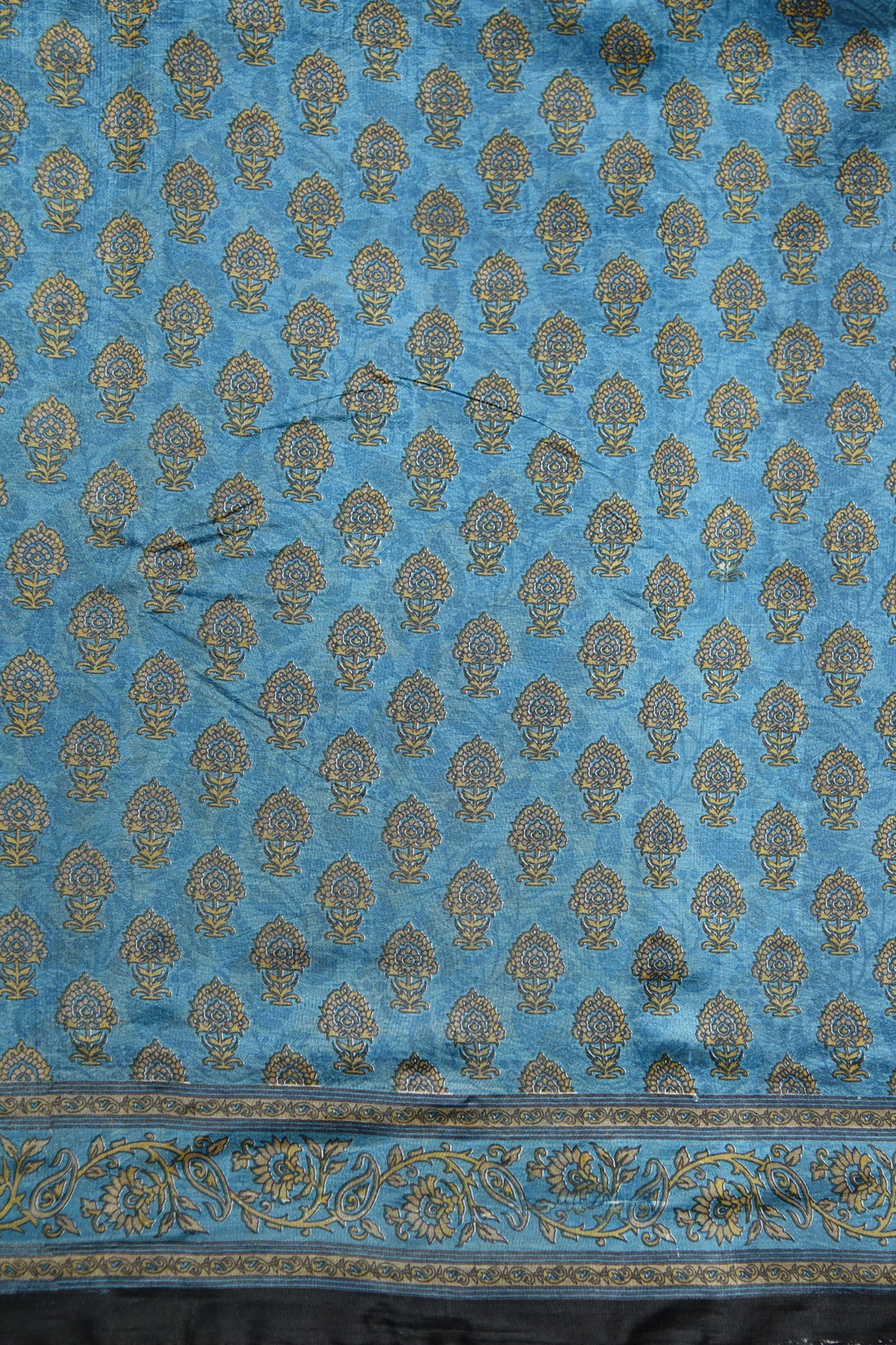 Floral Design Digital Printed Teal Blue Raw Silk Saree