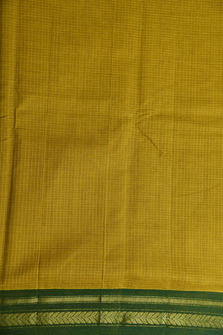 Contrast Zari Minimal Border With Checks Pear Green Semi Gadwal Cotton Saree