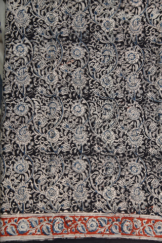 Floral Printed Black Kalamkari Cotton Saree