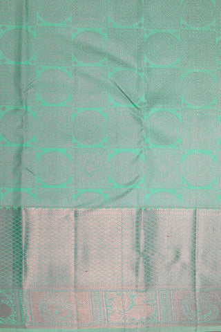 Big Paisley Zari Border With Geometric Pattern Soft Green Kanchipuram Silk Saree