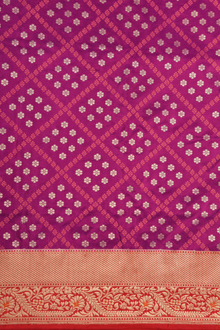 Twill Weave Zari Border With Geometric Pattern Magenta Purple Banaras Silk Saree
