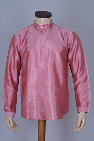 Chinese Collar Plain Dusty Pink Silk Short Kurta
