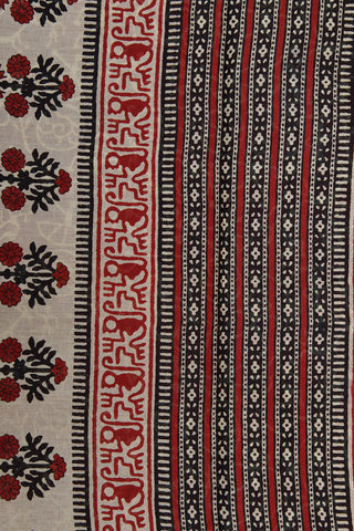 Warli Art Printed Maroon Ahmedabad Cotton Saree