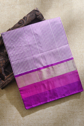 Big Bavanchi Border With Small Checks Purple Pochampally Silk Saree