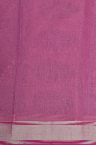 Stripes And Flower Printed Pink Chanderi Cotton Saree