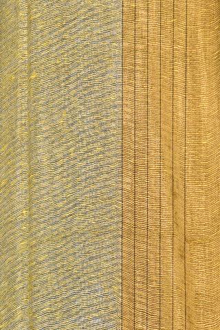 Gold And Silver Tissue With Checks And Polka Dots Border Soft Yellow Plain Linen Cotton Saree