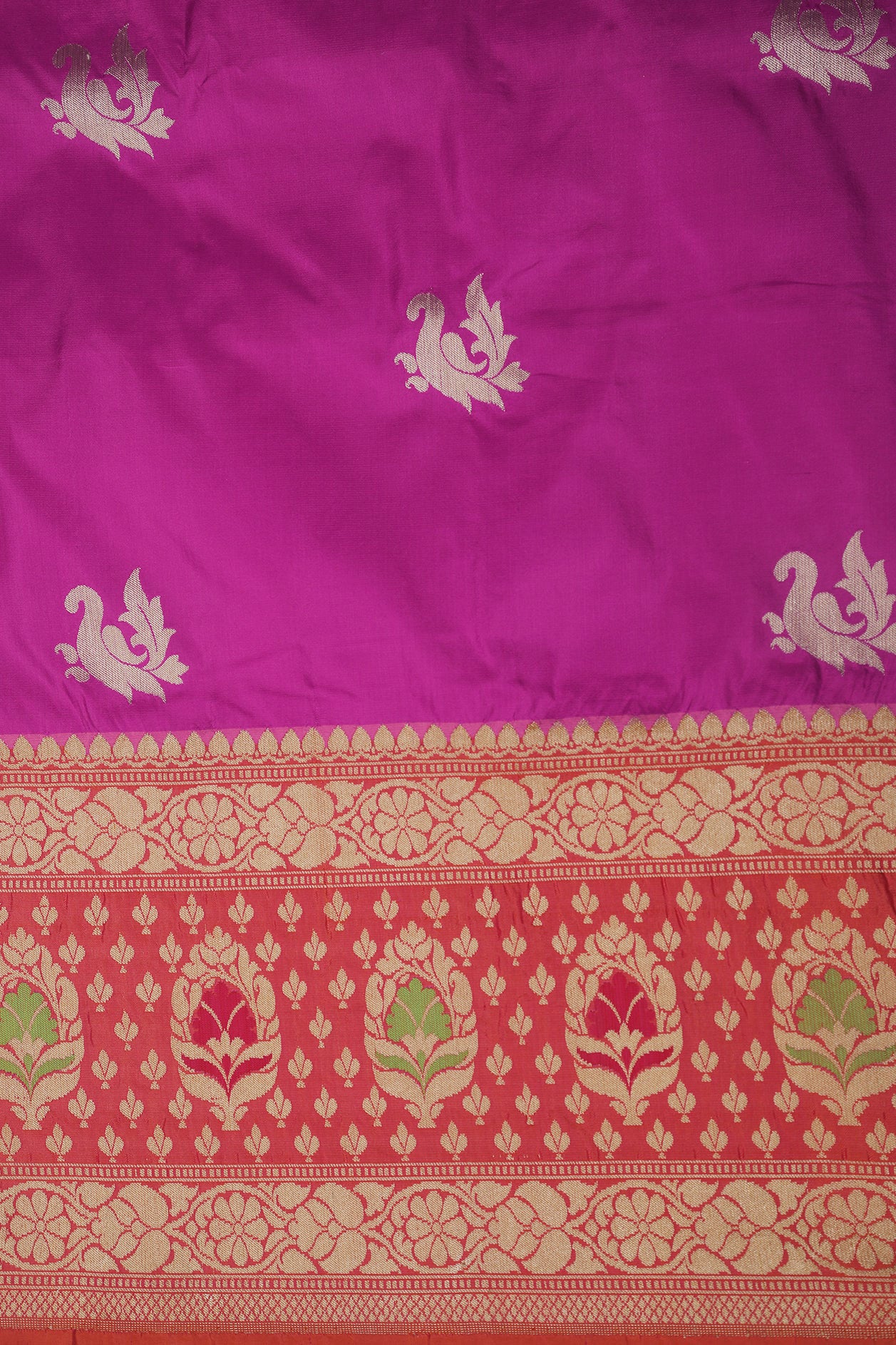 Bird Butta Magenta Pink Banarasi Silk Saree With Meenakari Work Border