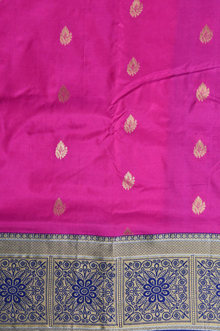 Contrast Floral Border With Buttis Rani Pink Kanchipuram Silk Saree