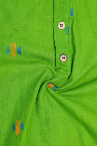 Chinese Collar Placket With Buttis Green Cotton Easy Fit Kurta