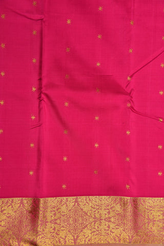 Floral Design Zari Border With Star Buttis Hot Pink Kanchipuram Silk Saree