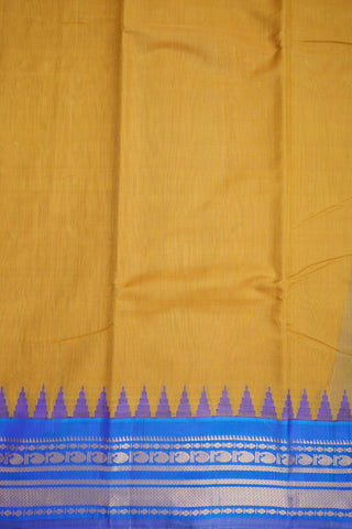 Traditional Zari Border Plain Golden Yellow Gadwal Silk Cotton Saree