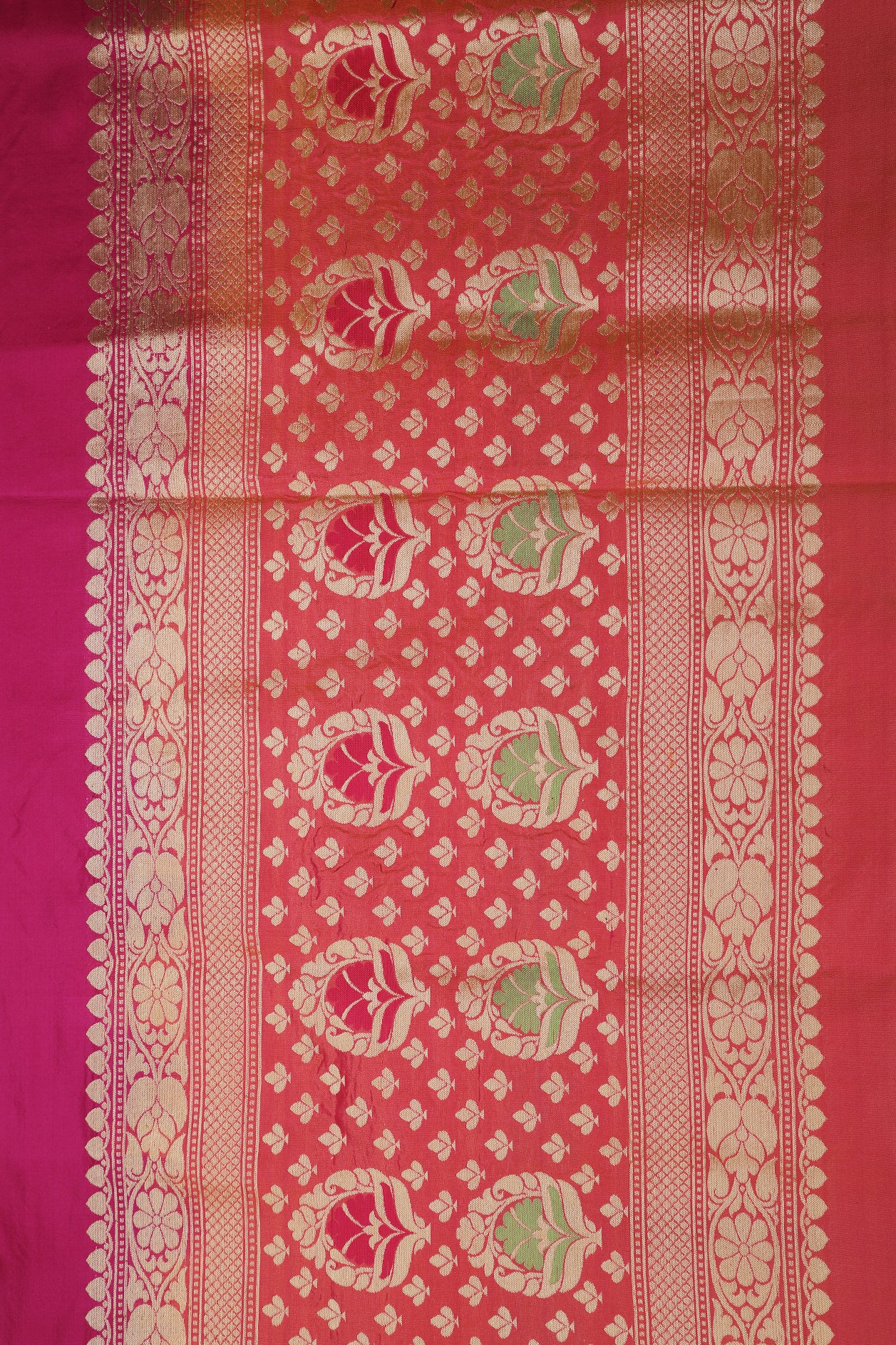 Bird Butta Magenta Pink Banarasi Silk Saree With Meenakari Work Border